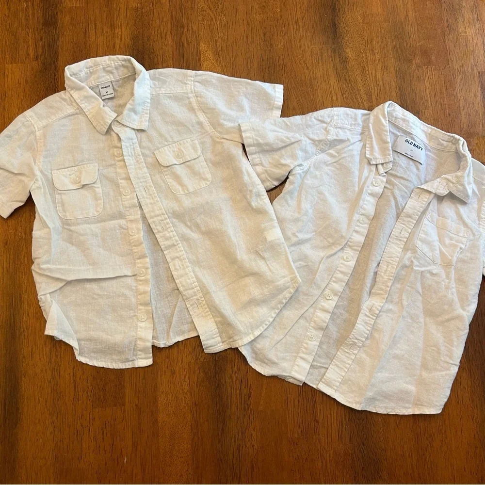 White Linen Blend Button Up Shirt Bundle | 4T Boys | 2-Pack | Old Navy